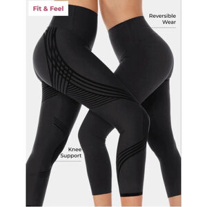 Fanka Body Sculpt Leggings 7/8 Length Reversible Wear-Black-Size SMALL 24” Waist